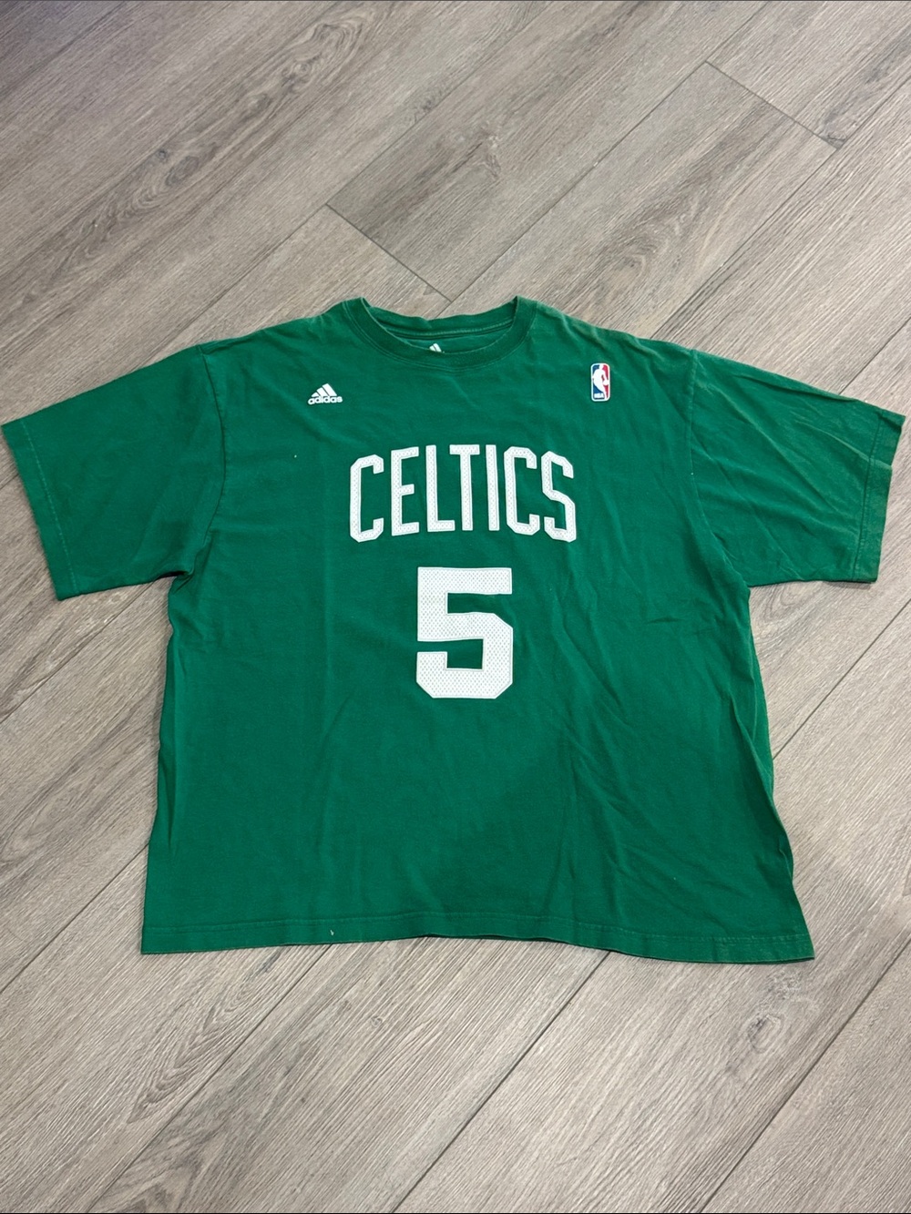 adidas Green Celtics #5 Basketball Tee with White Lettering